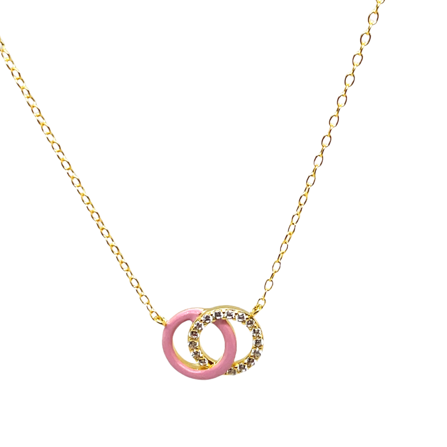 SMALTO - Silver 925 Gold Plated and Pink Enamel Intertwined Necklace