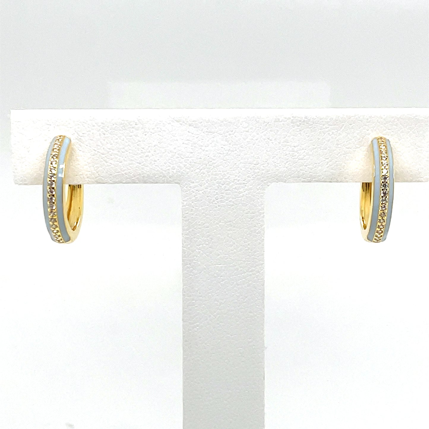 SMALTO - Silver 925 Gold Plated & Light Blue Enamel Hoop Looped Earrings