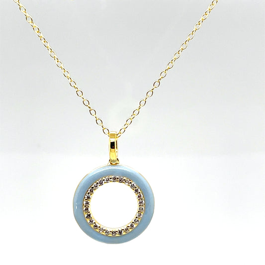 SMALTO - Silver 925 Gold Plated & Light Blue Enamel Pendant Necklace