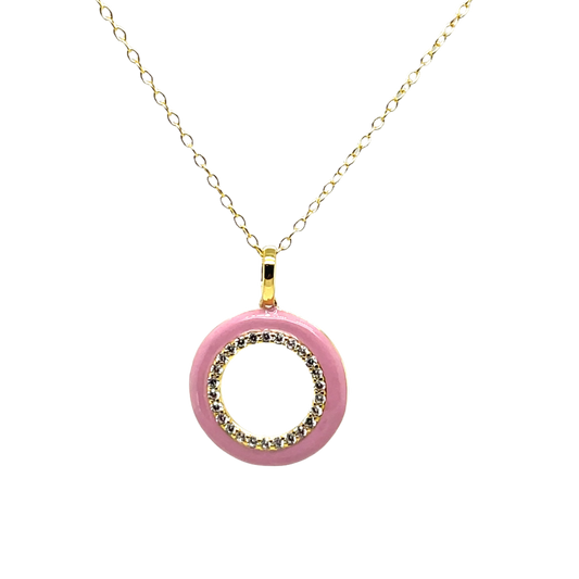 SMALTO - Silver 925 Gold Plated & Pink Enamel Pendant Necklace