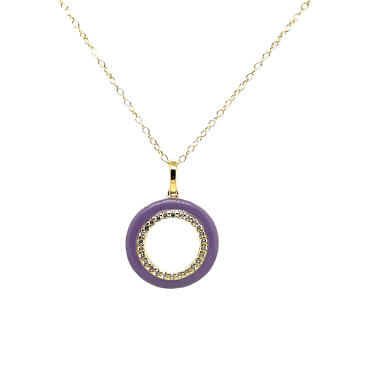 SMALTO - Silver 925 Gold Plated & Purple Enamel Pendant Necklace