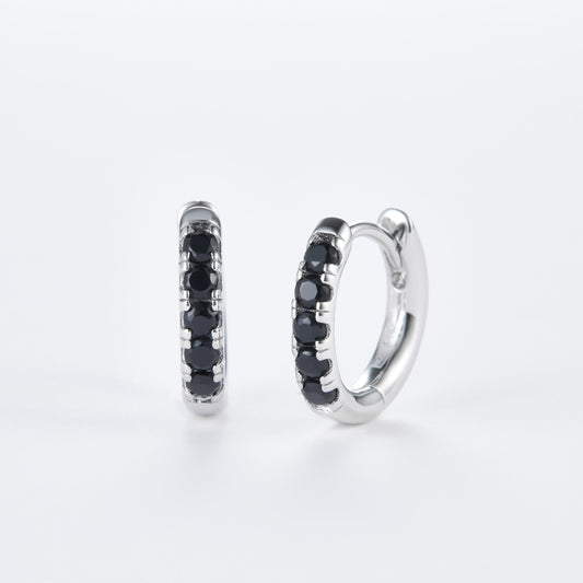 L-Eternità Black Zirconia Small Huggies Earrings with White rhodium plating