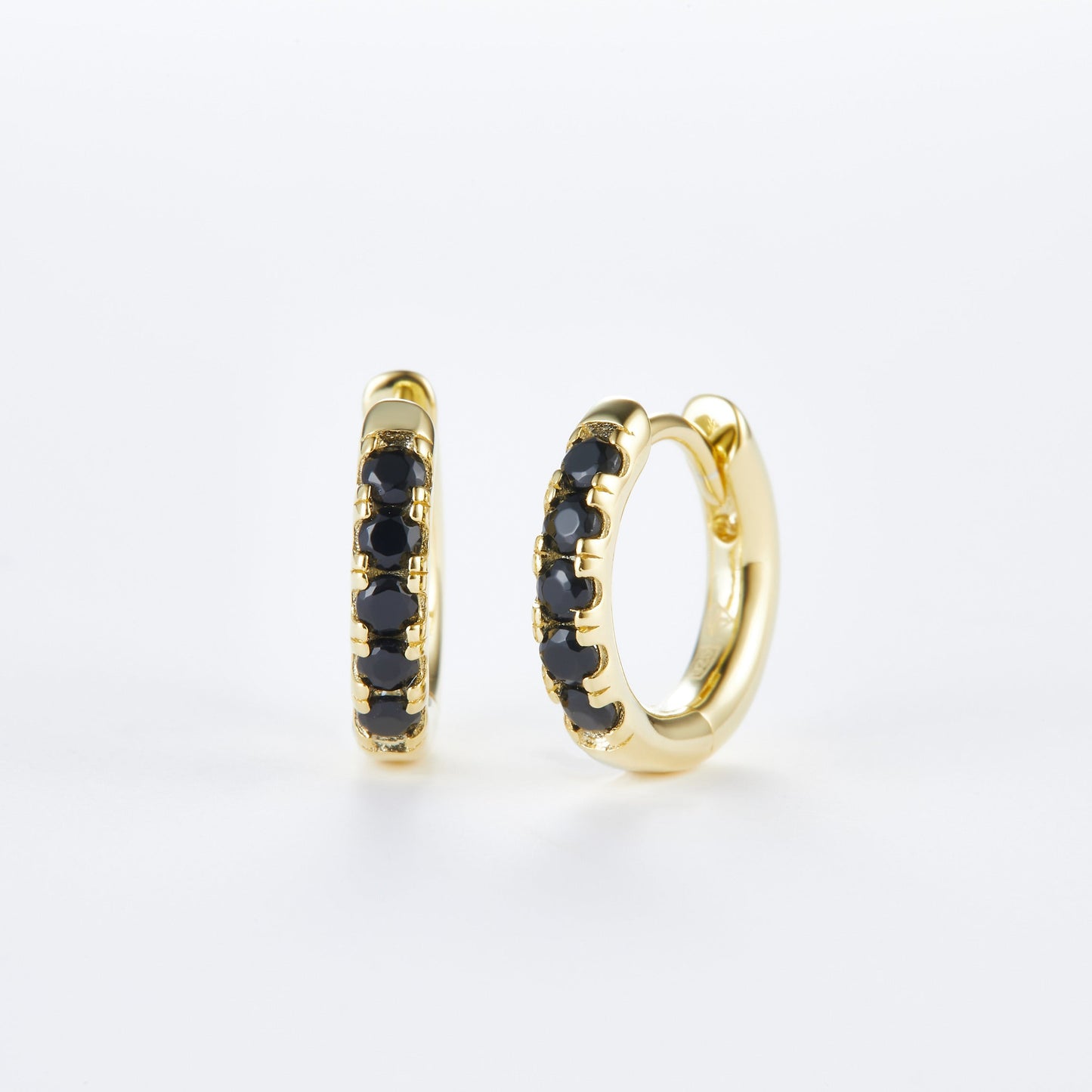 L-Eternità Black Zirconia Small Huggies Earrings with Yellow Gold Plating