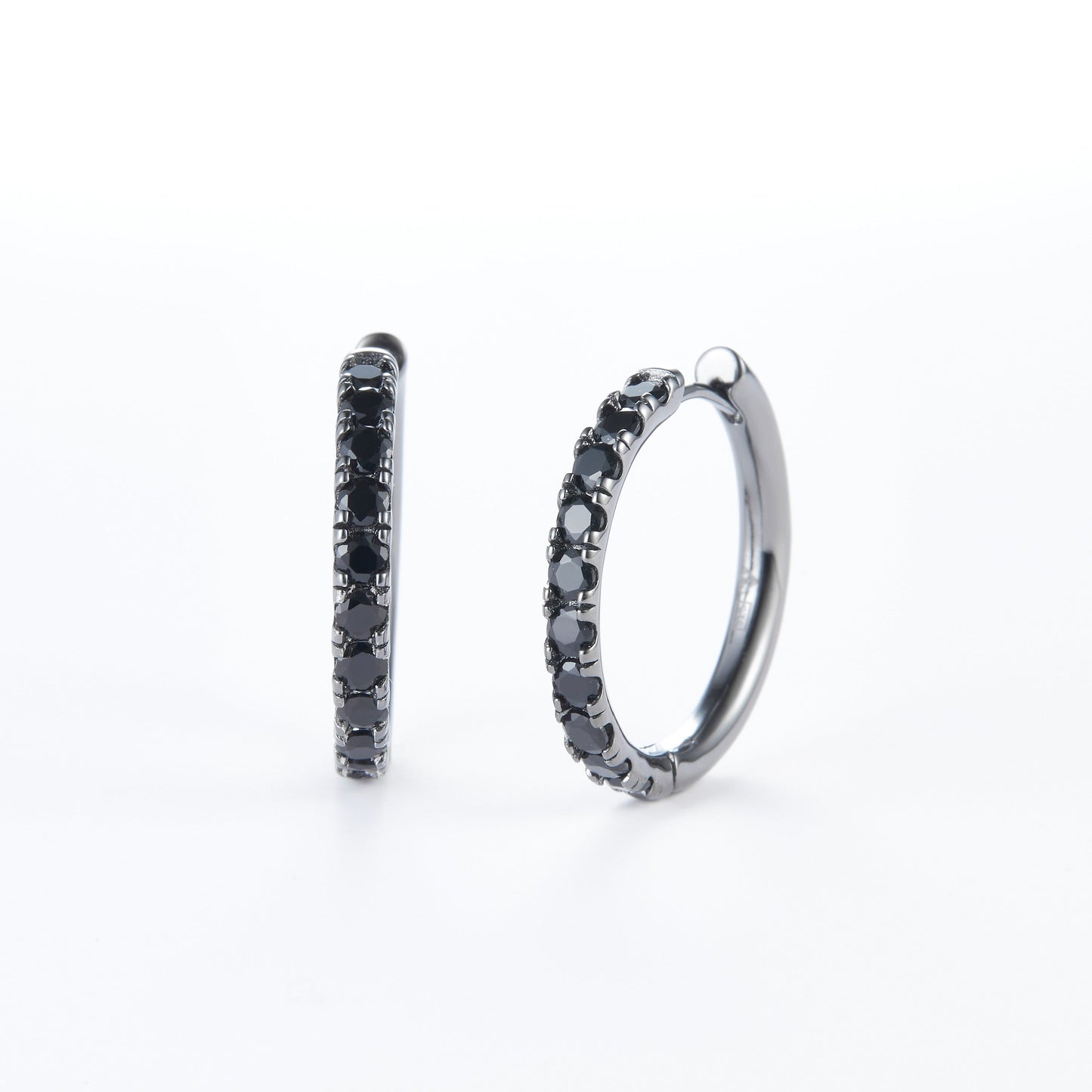 L-Eternità Black Zirconia Large Huggies Earrings with Black Rhodium plating