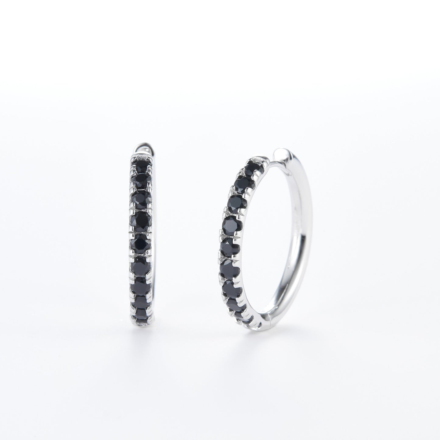 L-Eternità Black Zirconia Large Huggies Earrings with White Rhodium plating