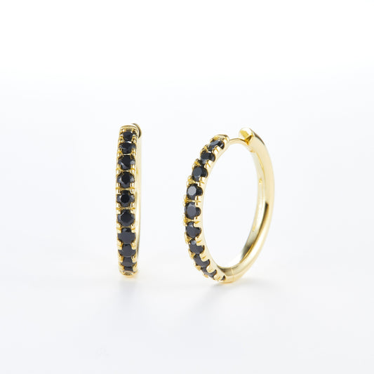 L-Eternità Black Zirconia Large Huggies Earrings with Yellow Gold plating