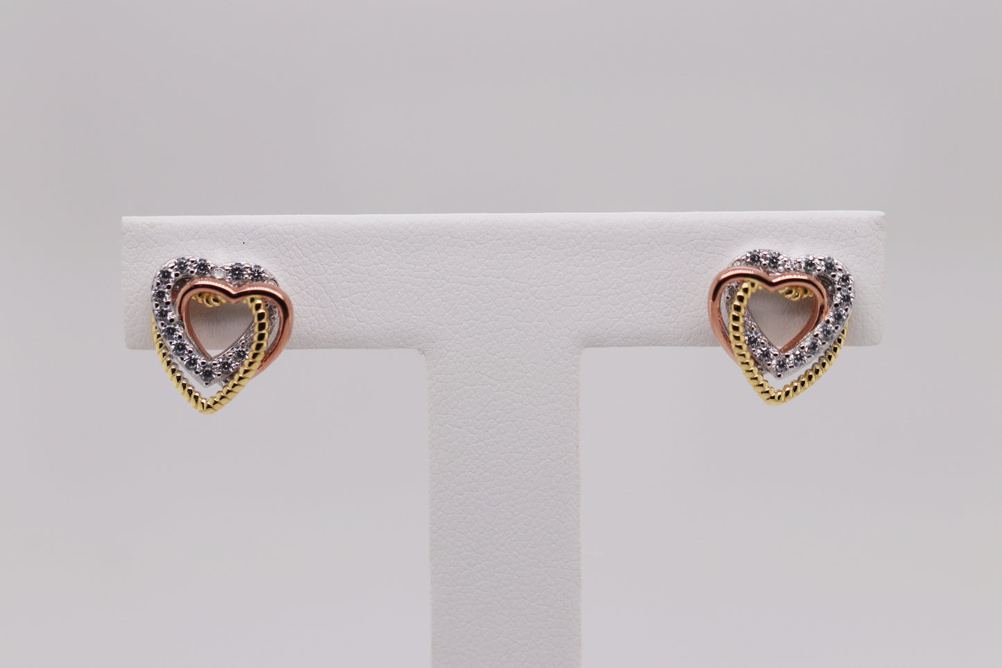 3 Tone Collection - Heart Stud Earrings Ref: 3COLE004