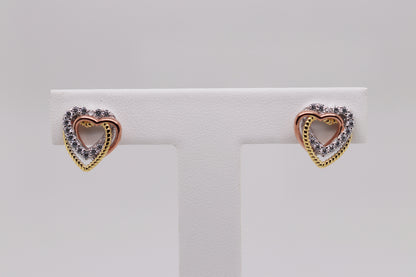 3 Tone Collection - Heart Stud Earrings Ref: 3COLE004