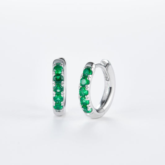 L-Eternità Green Zirconia Small Huggies Earrings with White Rhodium