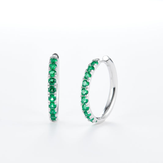 L-Eternità Green Zirconia Large Huggies Earrings with White Rhodium plating