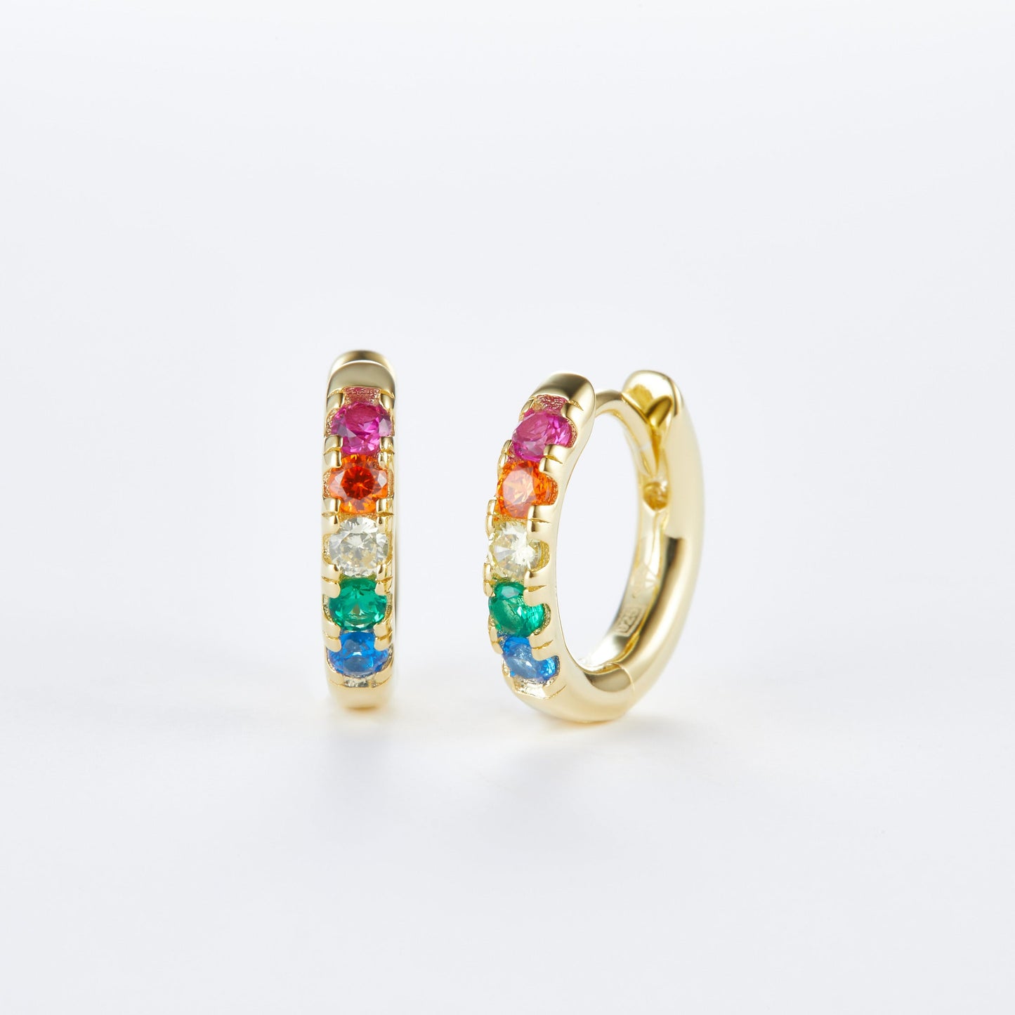 L-Eternità Rainbow Coloured Zirconia Small Huggies Earrings with Yellow Gold plating