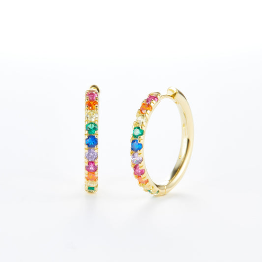 L-Eternità Rainbow Coloured Zirconia Large Huggies Earrings with Yellow Gold plating