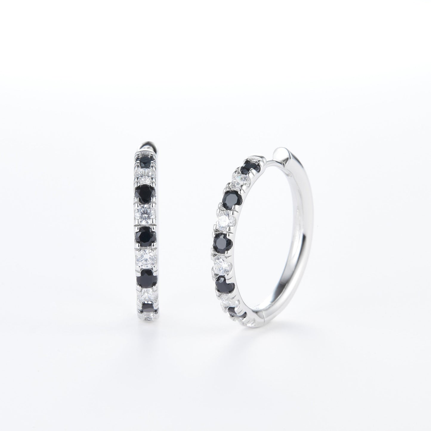 L-Eternità Black and White Zirconia Large Huggies Earrings with White Rhodium plating