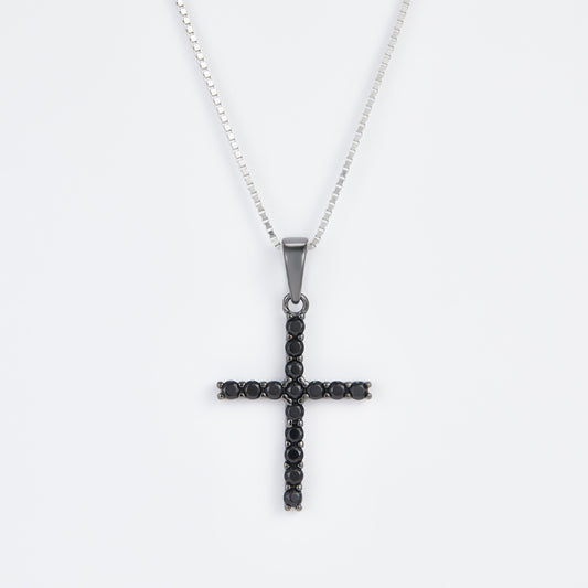 L-Eternità Cross Necklace with Black Zirconia with Black Rhodium plating