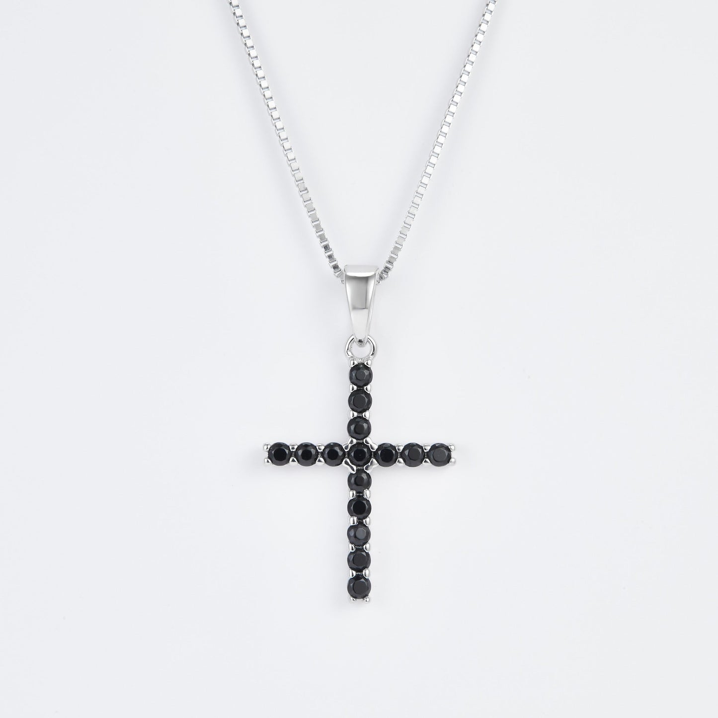 L-Eternità Cross Necklace with Black Zirconia with White Rhodium plating