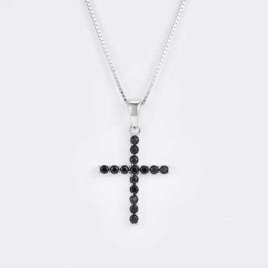 L-Eternità Cross Necklace with Black Zirconia with White Rhodium plating