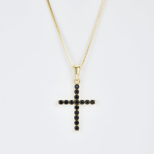 L-Eternità Cross Necklace with Black Zirconia with Yellow Gold plating