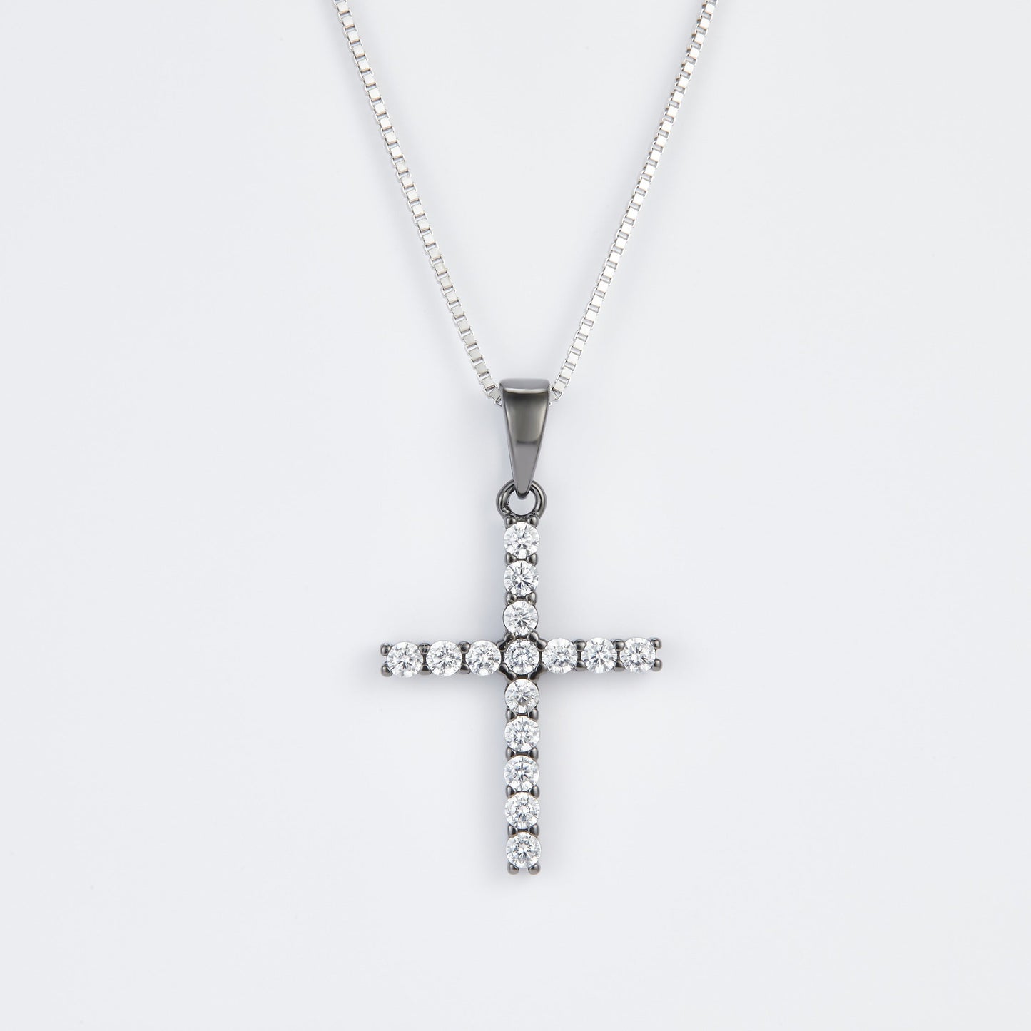 L-Eternità Cross Necklace with White Zirconia with Black Rhodium plating