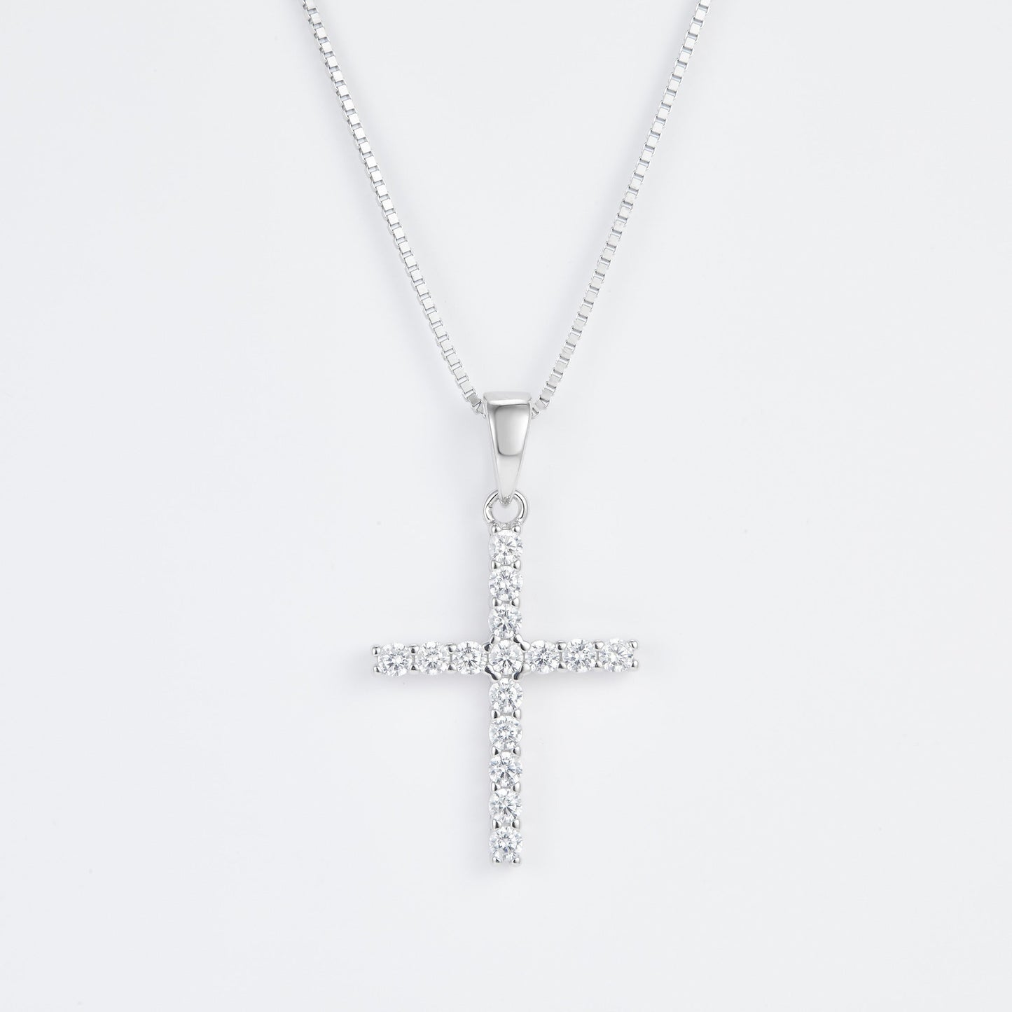 L-Eternità Cross Necklace with White Zirconia with White Rhodium plating