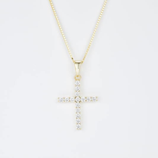 L-Eternità Cross Necklace with White Zirconia with Yellow Gold plating