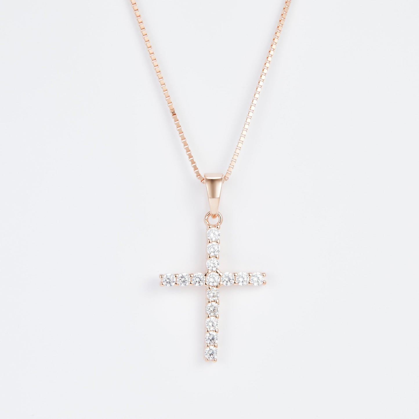 L-Eternità Cross Necklace with White Zirconia with Rose Gold plating