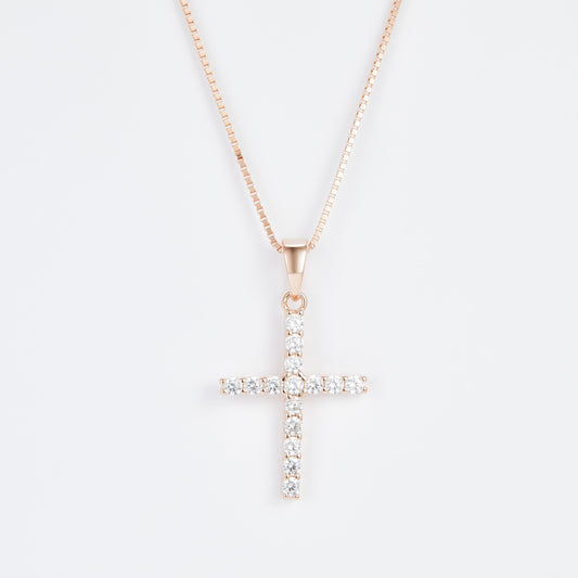 L-Eternità Cross Necklace with White Zirconia with Rose Gold plating