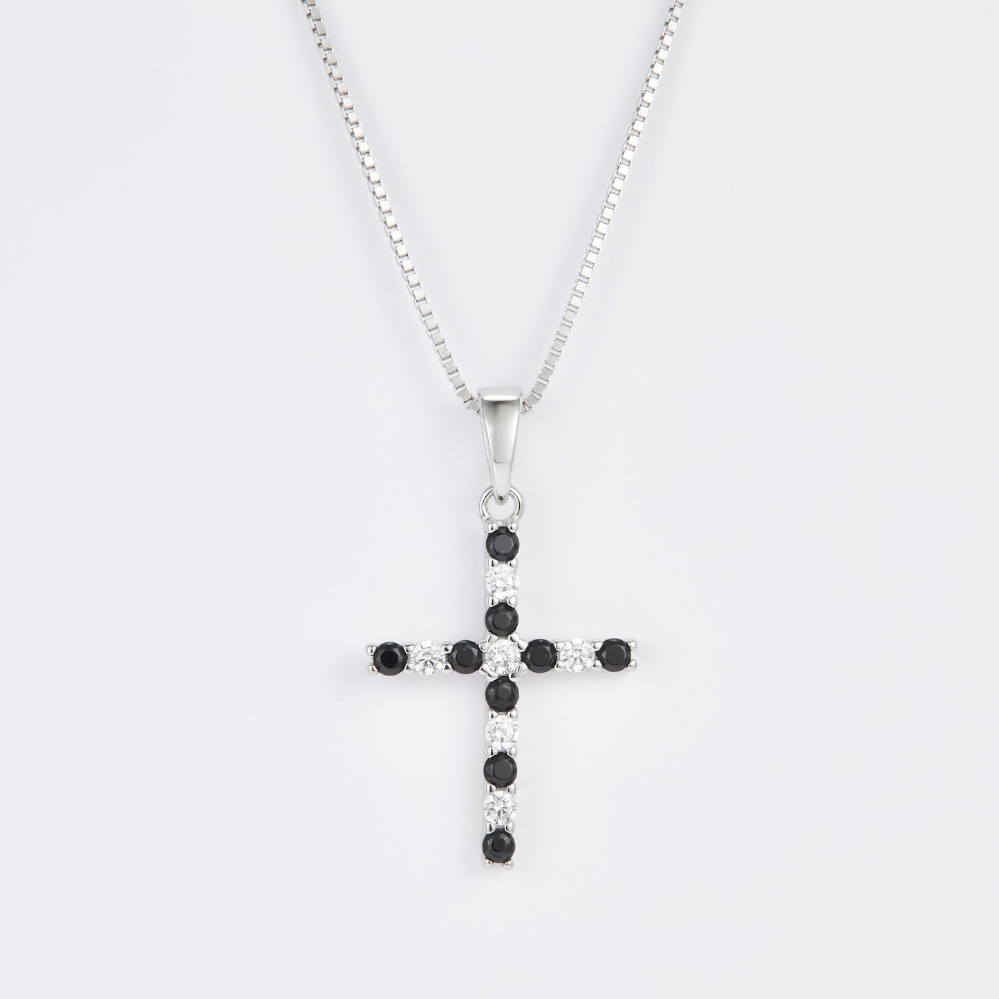 L-Eternità Cross Necklace with Black and White Zirconia with White Rhodium plating