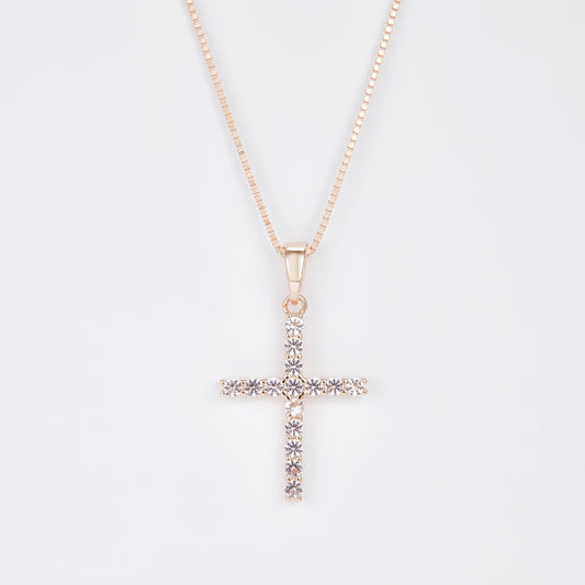 L-Eternità Cross Necklace with Champagne Zirconia with Rose gold plating