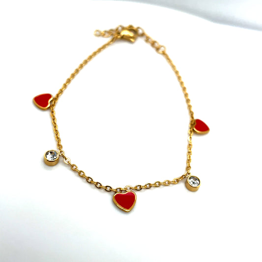 18k Gold Plated and Red Heart Bracelet Ref: BR26240EG