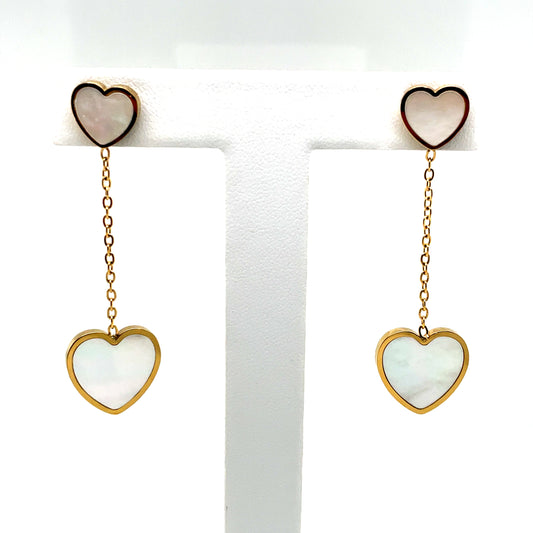 Gold Plated White Heart Drop Earrings Ref: EA52990AG