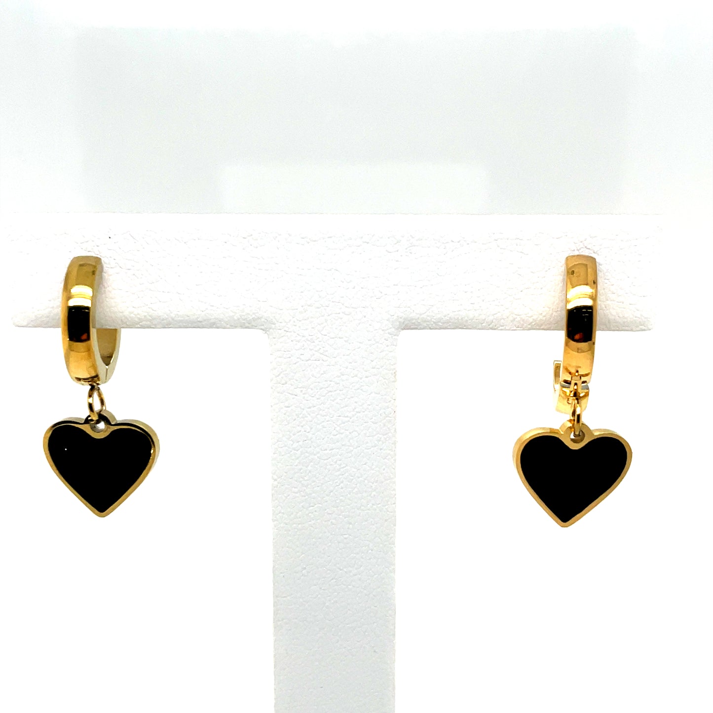 Gold Plated & Black Heart Hoop Earrings Ref:EA58460BG