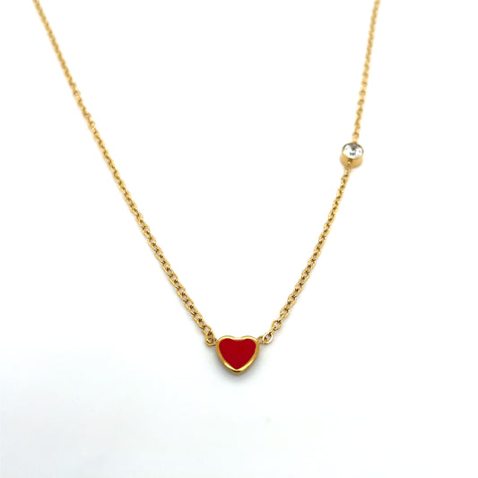 18k Gold Plated Red Heart Pendant Necklace Ref: NE25730EG