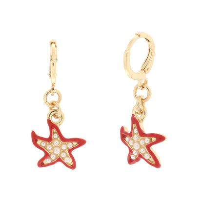 Earrings with Red Starfish Pendant