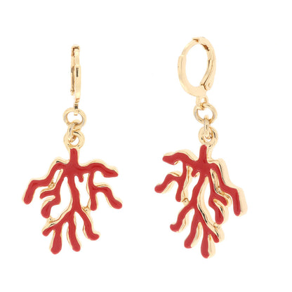 Earrings with Red Coral Pendant