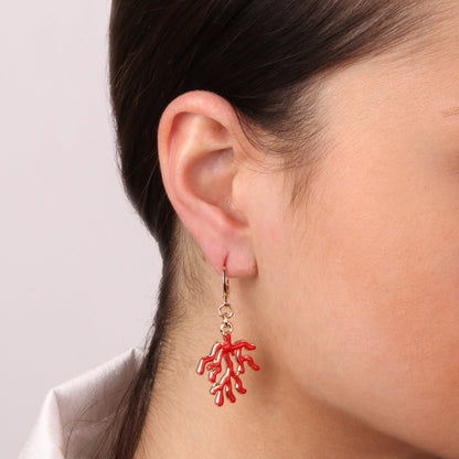 Earrings with Red Coral Pendant